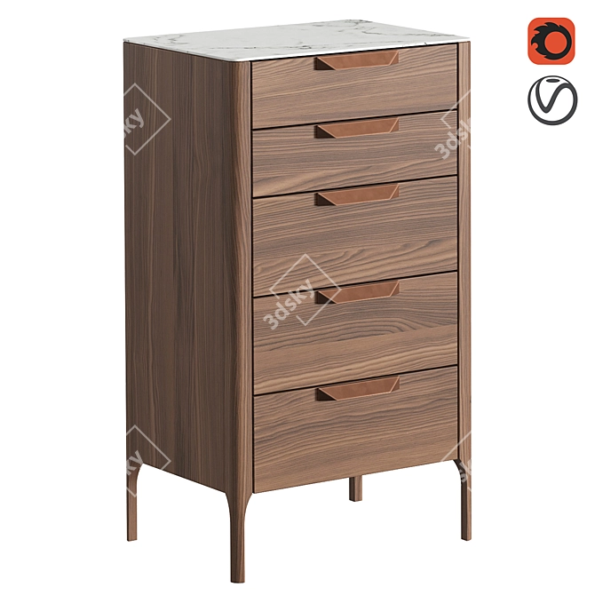 Title: Modern Walnut Dresser with Calacatta Marble-Style Glass Top 3D model image 1