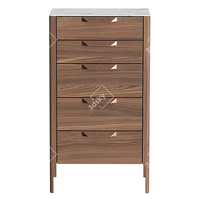 Title: Modern Walnut Dresser with Calacatta Marble-Style Glass Top 3D model image 2