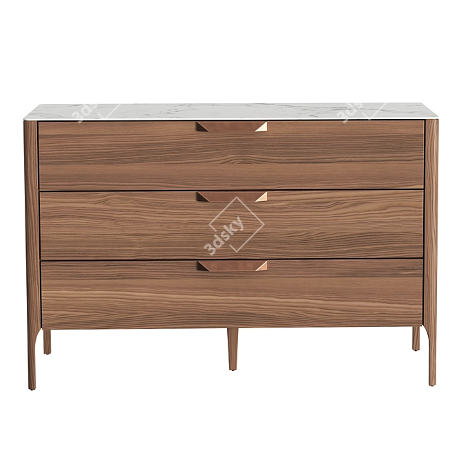 Modern Walnut Dresser with Marble-Inspired Glass Top 3D model image 2