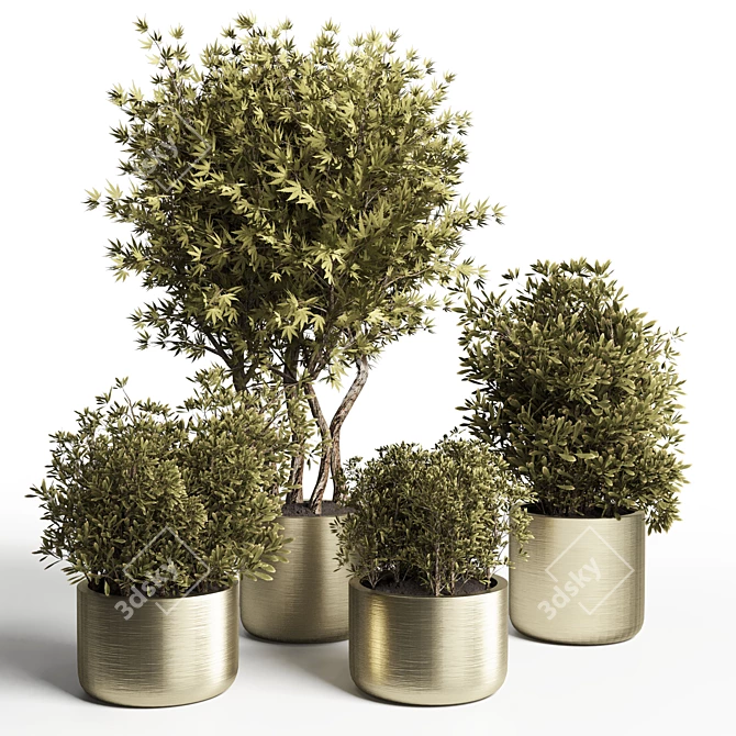 Dried Outdoor Plant in Metal Vase 3D model image 1