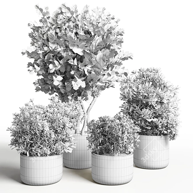 Dried Outdoor Plant in Metal Vase 3D model image 3