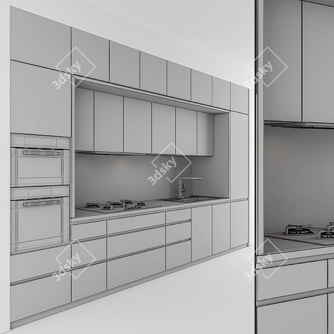 Sleek Black and Wood Kitchen 3D model image 5