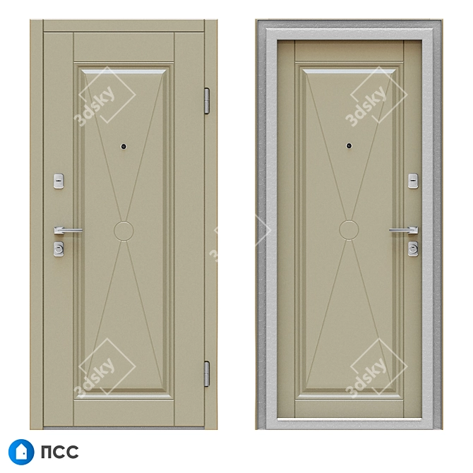 Classic Entrance Door - Cross-62 with PSS 3D model image 1