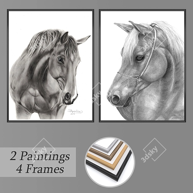 Modern Art Set: 2 Paintings & 4 Frames 3D model image 1