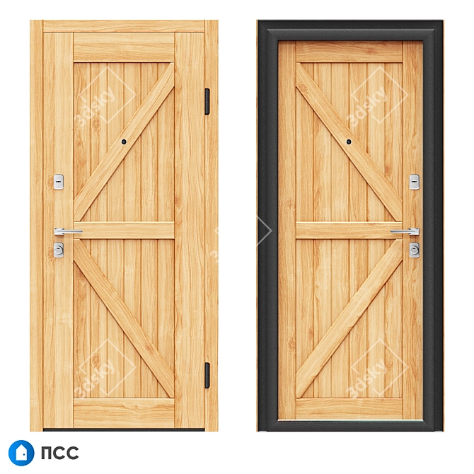 Modern Oak Entrance Door - Loft Collection 3D model image 1