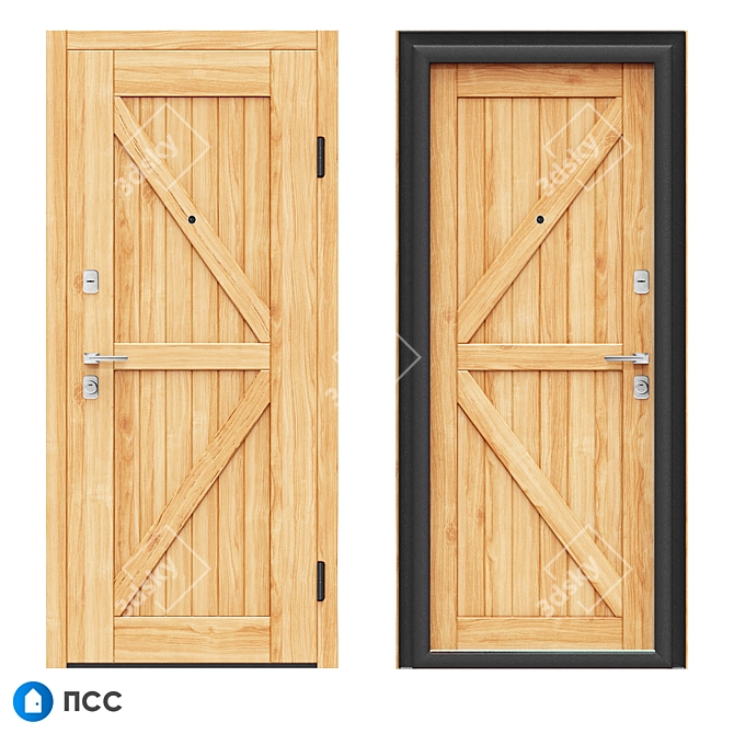 LOFT-139 Entrance Door: Modern Style, Solid Oak Wood Panel 3D model image 1