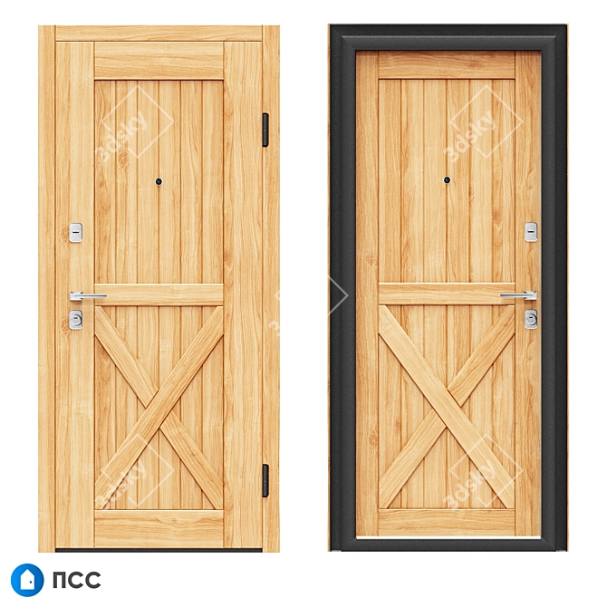 Modern Oak Entrance Door - Loft-140 3D model image 1