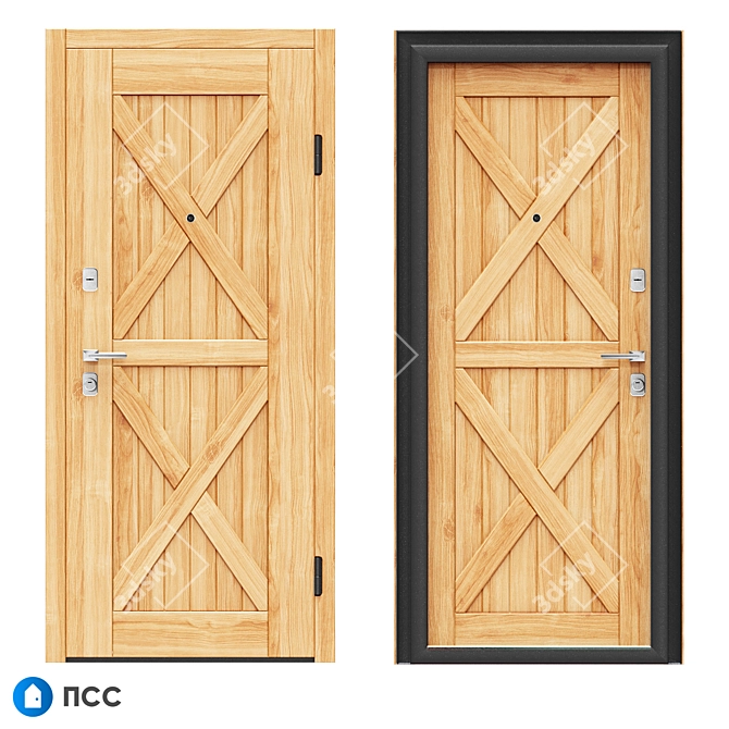 Modern Loft Entrance Door - Oak Finish 3D model image 1