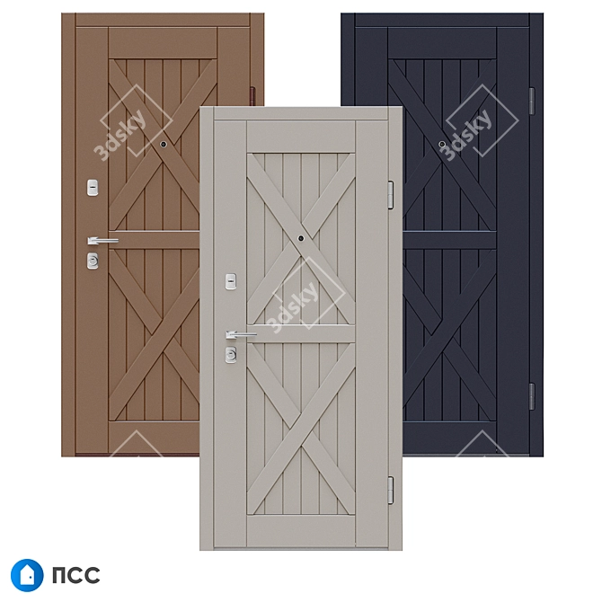 Modern Loft Entrance Door - Oak Finish 3D model image 3