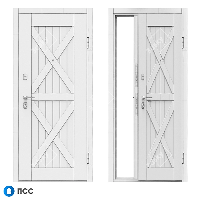 Modern Loft Entrance Door - Oak Finish 3D model image 5