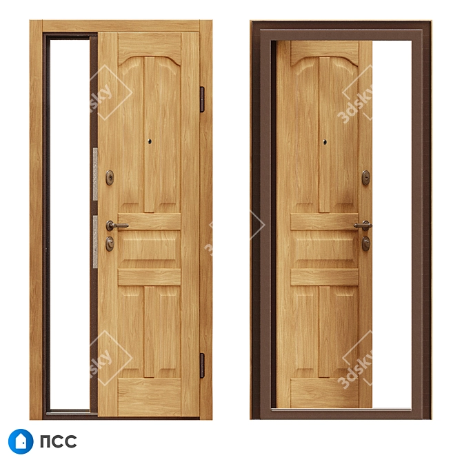 Classical ECO-68 Entrance Door - Authentic Oak Finish 3D model image 2