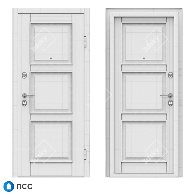 Eco-74 Entrance Door: Classic Style Oak Panel 3D model image 3