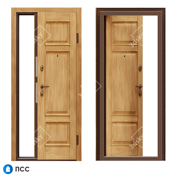 Elegant Oak-Panelled Entrance Door 3D model image 2