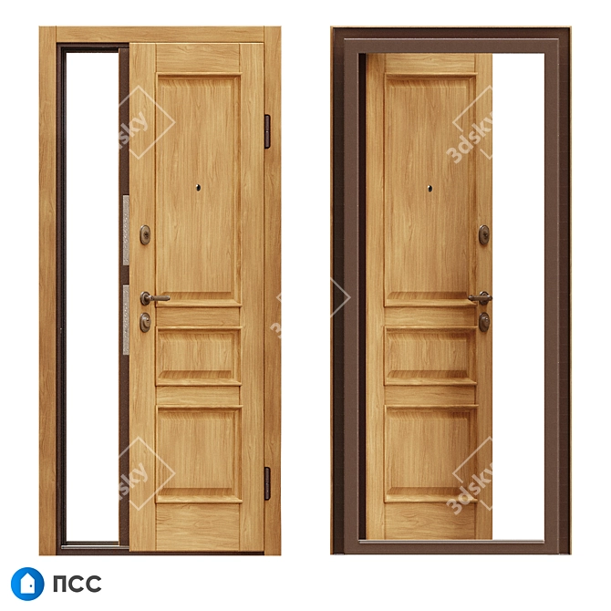 Classic Style Oak Entrance Door - ECO Series 3D model image 2