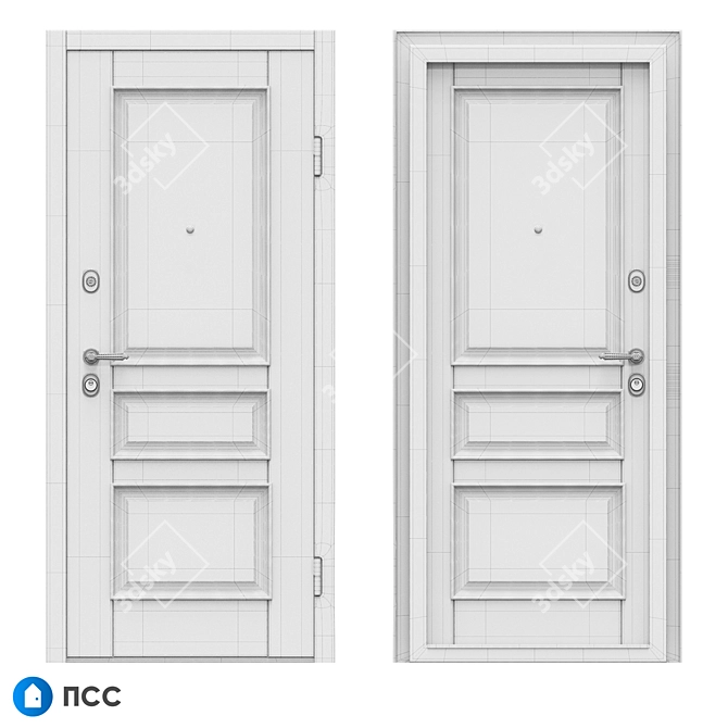 Classic Style Oak Entrance Door - ECO Series 3D model image 3