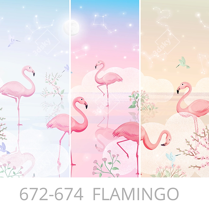 Flamingo Paradise Wallpaper Panels 3D model image 1