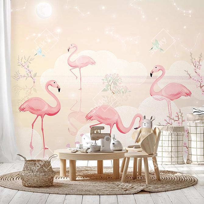 Flamingo Paradise Wallpaper Panels 3D model image 3