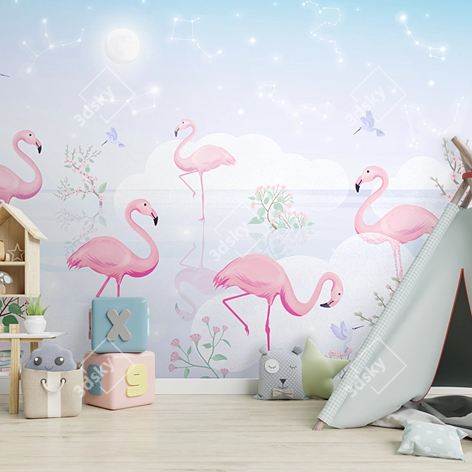 Flamingo Paradise Wallpaper Panels 3D model image 4