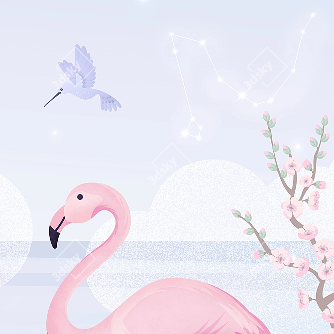 Flamingo Paradise Wallpaper Panels 3D model image 5