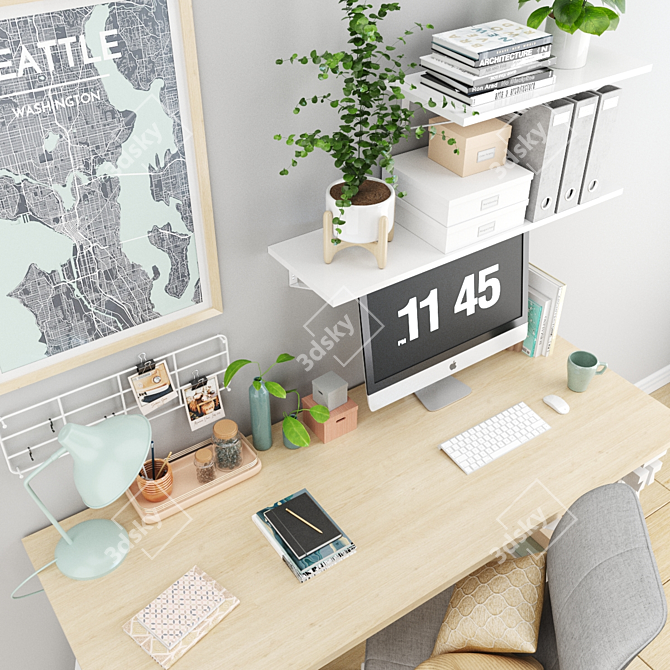 Modern Home Office Set with IKEA Furniture 3D model image 2