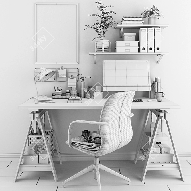 Modern Home Office Set with IKEA Furniture 3D model image 5
