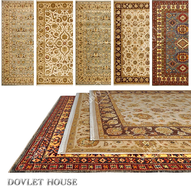DOVLET HOUSE 5-Piece Carpets Set (Part 671) - Luxurious Wool & Silk Blend Styles 3D model image 1