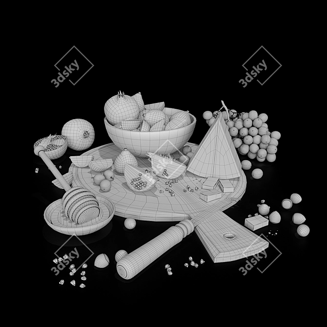 Fresh Fruits and Creamy Cheese 3D model image 5