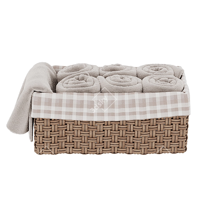 Luxury Towels in Woven Basket 3D model image 4