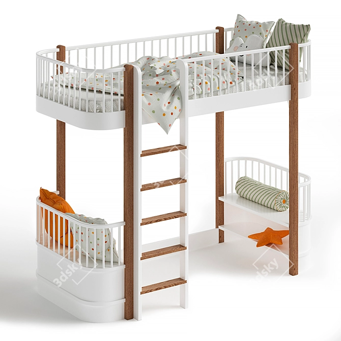 Wood Original Loft Bed: Stylish Baby Bed by Oliver Furniture 3D model image 1