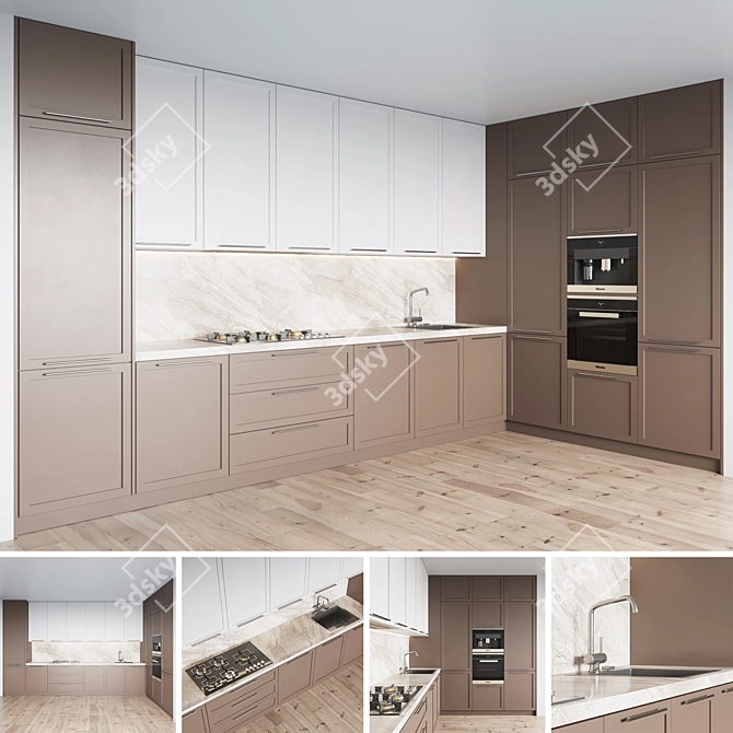  Modern Kitchen Set: Gas Hob, Sink, Oven & Hood 3D model image 1