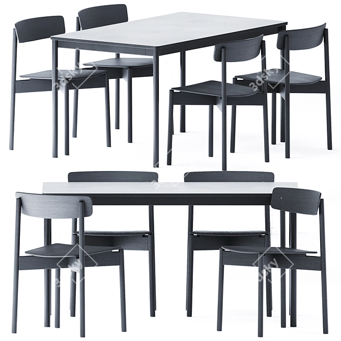 Sleek Base Table & Cross Chair Set 3D model image 1