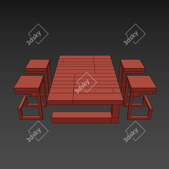 Industrial Oak Loft Dining Set 3D model image 3