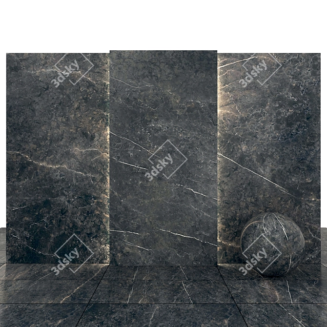 Elegant Imperial Black Marble Slabs & Tiles 3D model image 2