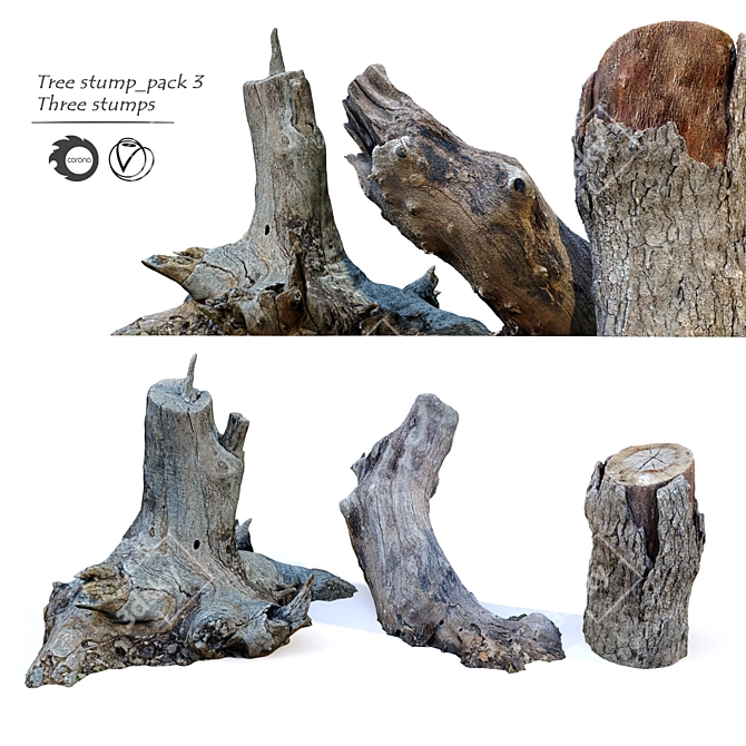 Rustic Wood Stump Trio 3D model image 1