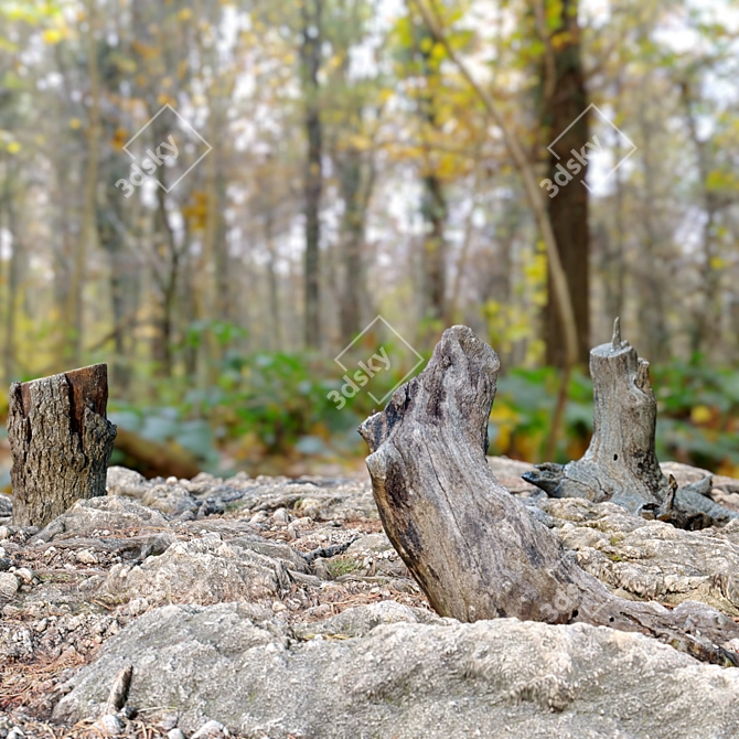 Rustic Wood Stump Trio 3D model image 2