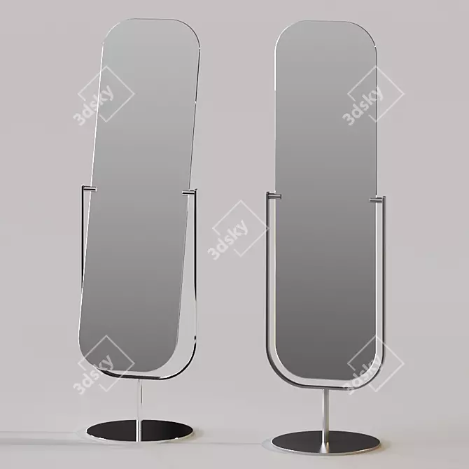 Dual-Sided Floor Mirror: Adjustable Tilt - Sleek Satin Nickel Frame 3D model image 1