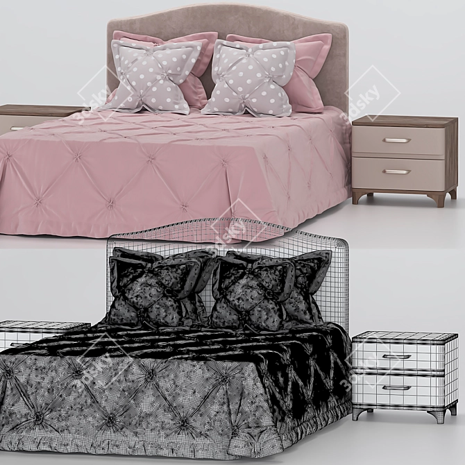 Modern Bed and Side Table Set: MOON 1158 & Bruno Mann 3D model image 3