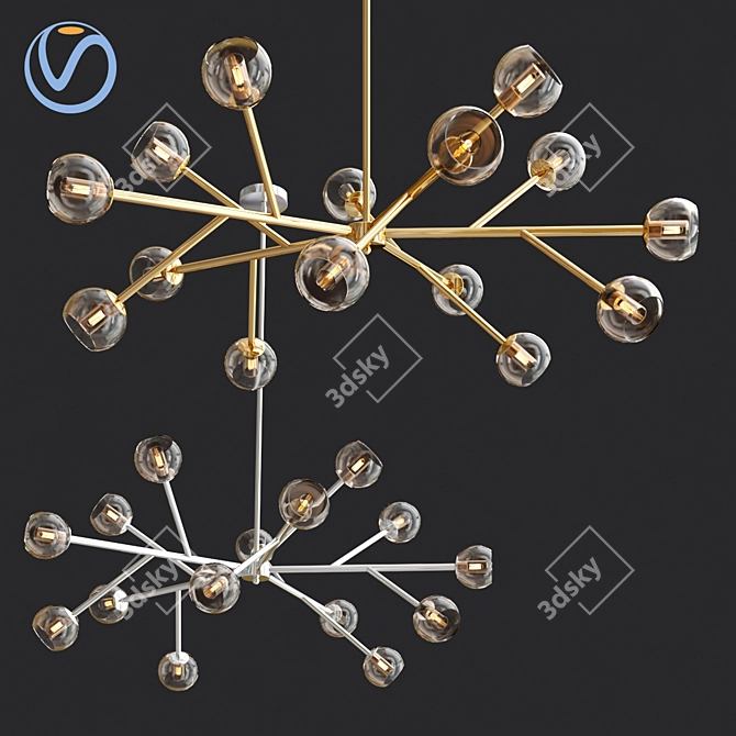 Elegant 14-Light Brass Chandelier 3D model image 1