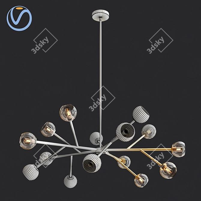 Elegant 14-Light Brass Chandelier 3D model image 5