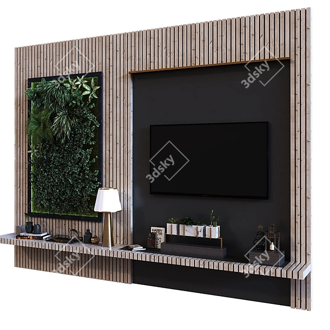 Sleek Green TV Wall Set 3D model image 2