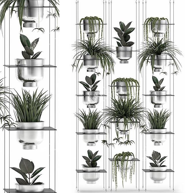 Vertical Garden: Exotic Plants & Stylish Grey Vig Planter 3D model image 1