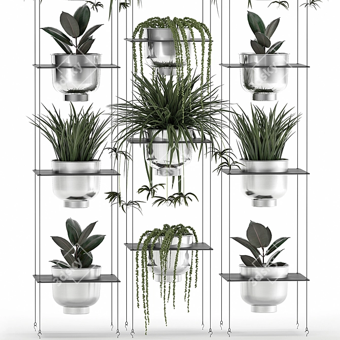 Vertical Garden: Exotic Plants & Stylish Grey Vig Planter 3D model image 2