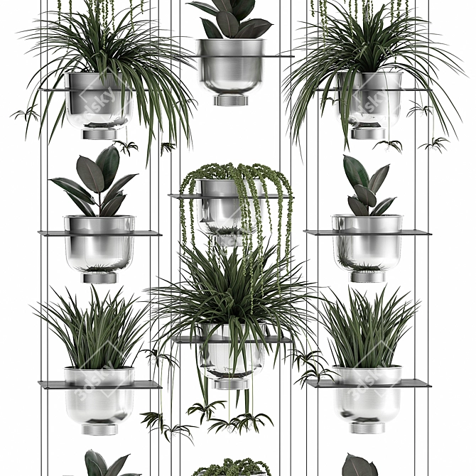 Vertical Garden: Exotic Plants & Stylish Grey Vig Planter 3D model image 3