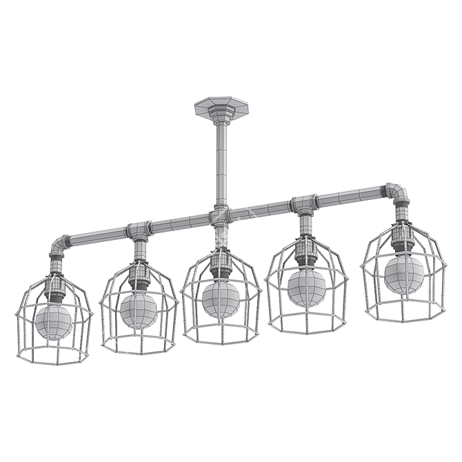 Rustic Iron Pipe Chandelier 3D model image 2