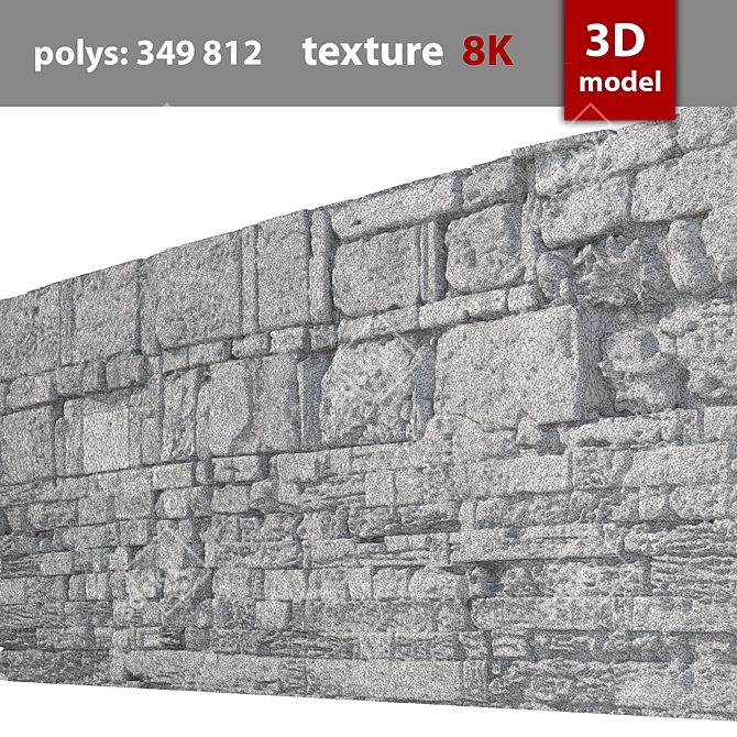 Detailed Stone Wall Model 3D model image 4