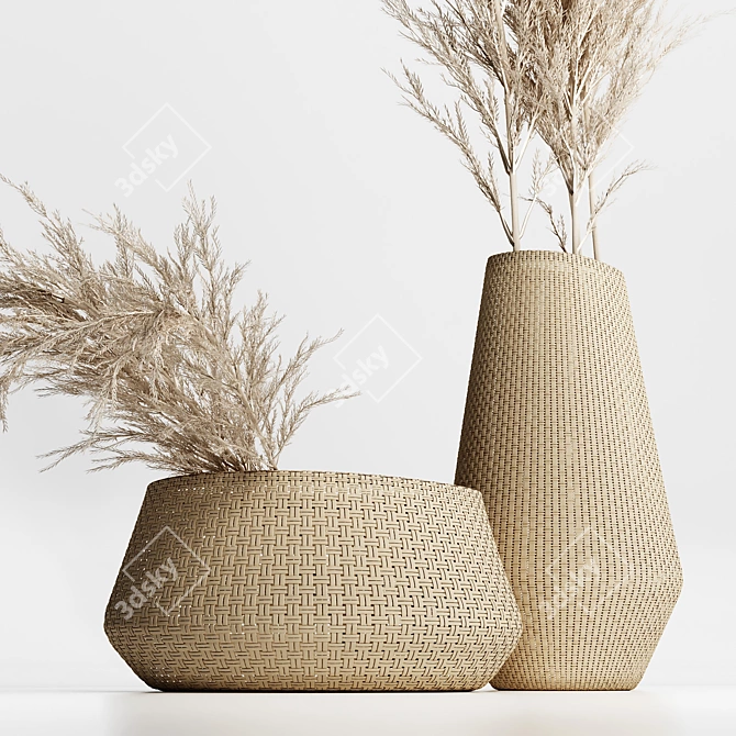 Pampas Paradise: Dried Plants in Straw Baskets 3D model image 2