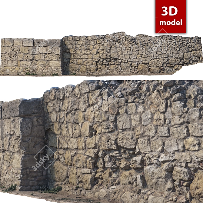 Stone Wall Model - High-Quality 3D Asset 3D model image 1