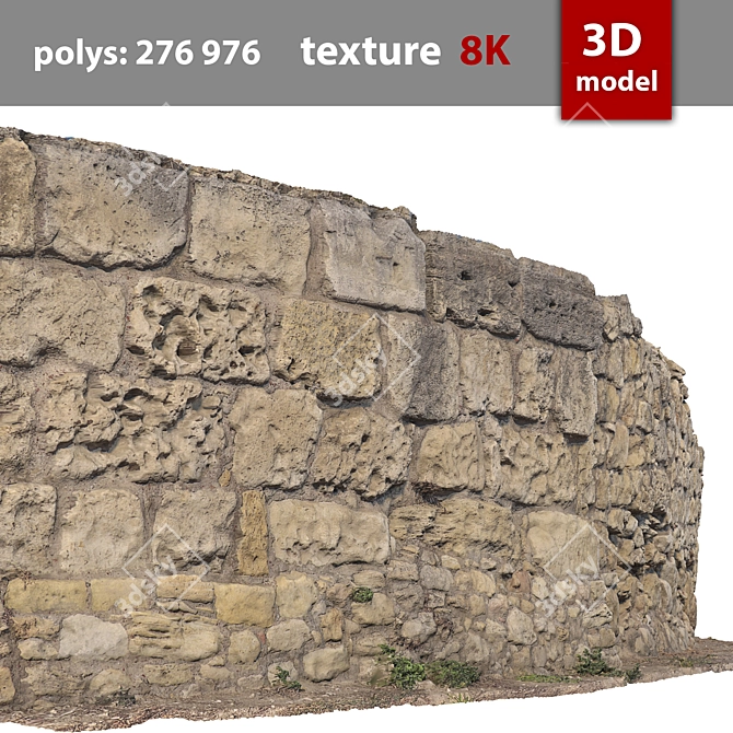 Stone Wall Model - High-Quality 3D Asset 3D model image 4