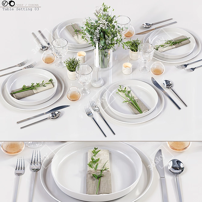 Elegant Table Setting Decor 3D model image 1