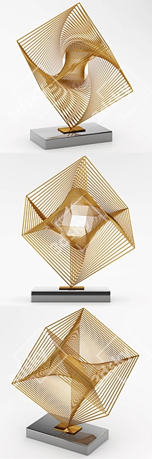 Golden Hypercube Sculpture 3D model image 2